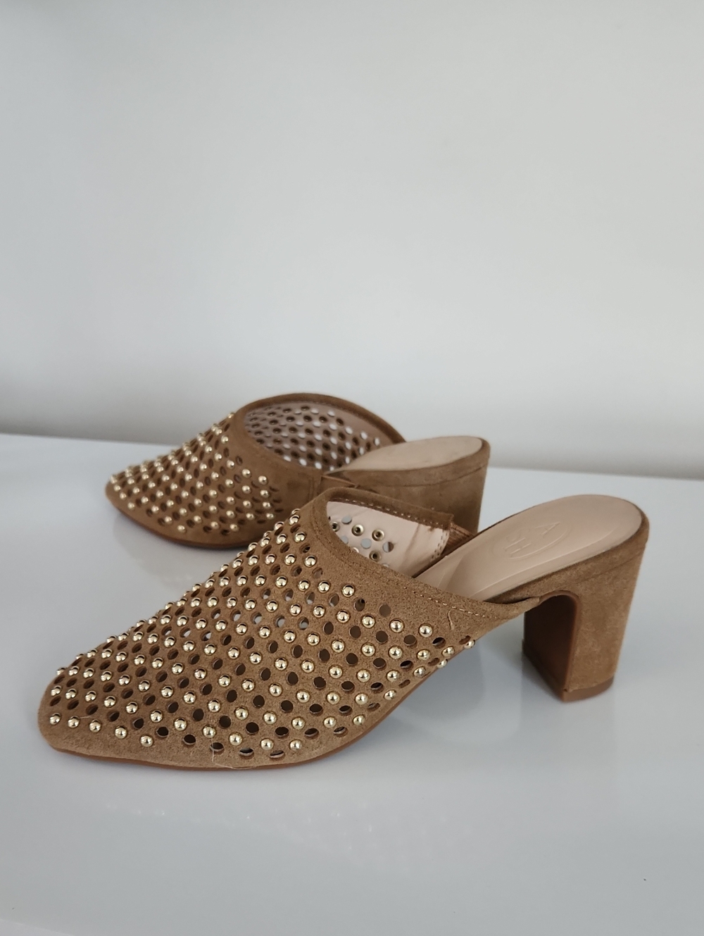 ASH Tan Studded Mule Slides $314